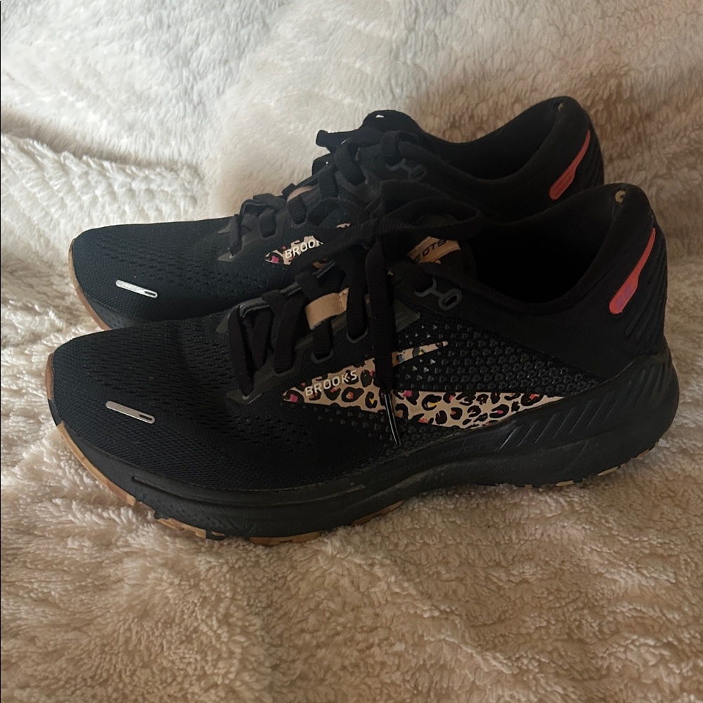 Brooks Black and Brown Athletic Shoes with Leopard Print